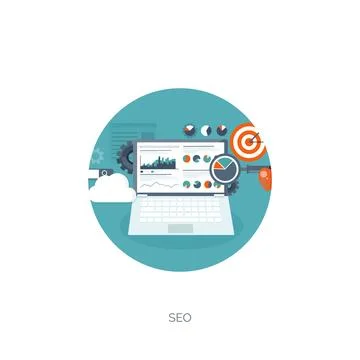 Vector illustration. Flat background. Coding programming SEO. Search engine Stock-Illustration