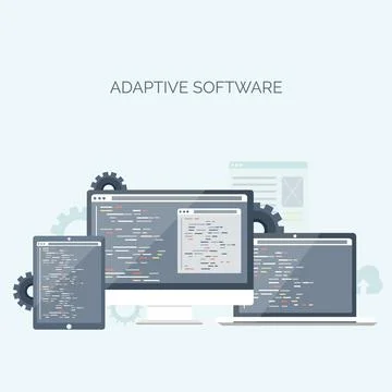 Vector illustration. Flat background. Coding programming and SEO. Search engine Illustrazione stock