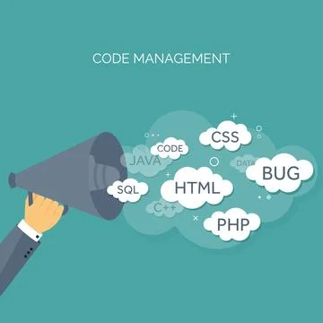 Vector illustration. Flat background. Coding programming and SEO. Search engine Stockillustratie