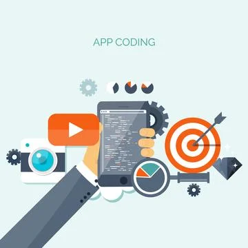 Vector illustration. Flat background. Coding programming and SEO. Search engine Stockillustratie