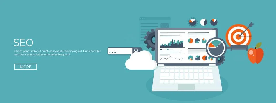 Vector illustration. Flat background. Coding programming SEO. Search engine Stock Illustration