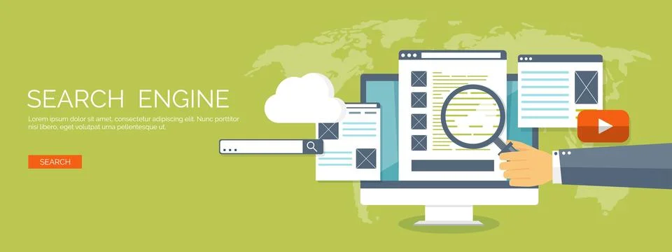 Vector illustration. Flat background. Coding programming SEO. Search engine Stockillustratie