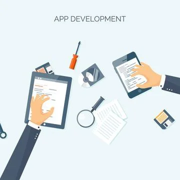 Vector illustration. Flat background. Coding programming and SEO. Search engine Stockillustratie