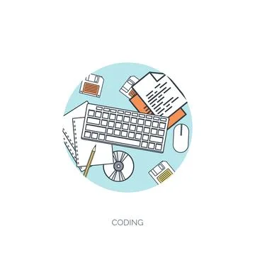 Vector illustration. Flat background. Coding programming SEO. Search engine Stock Illustration
