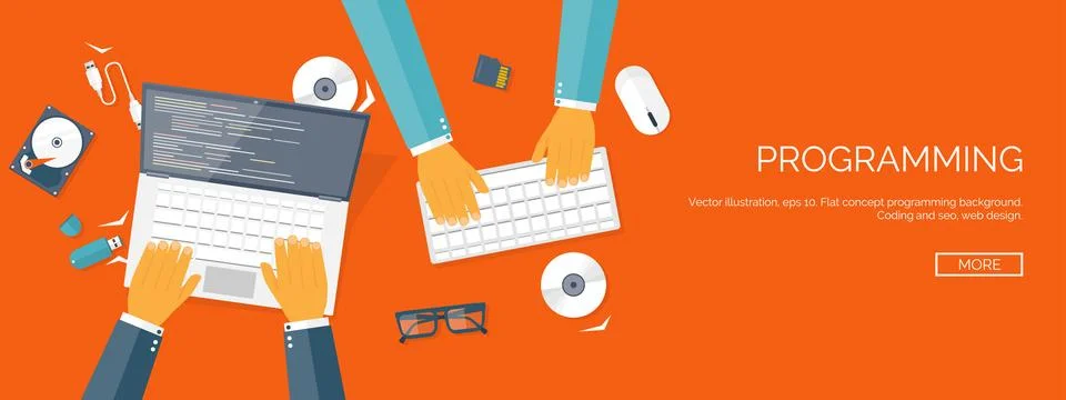 Vector illustration. Flat background. Coding programming SEO. Search engine Stockillustratie