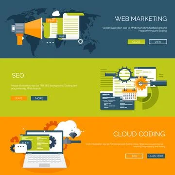 Vector illustration. Flat background. Coding, programming SEO. Search engine Stockillustratie