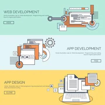 Vector illustration. Flat background. Coding programming SEO. Search engine Stockillustratie