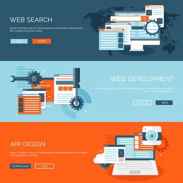 Vector illustration. Flat background. Coding, programming SEO. Search engine Stock-Illustration
