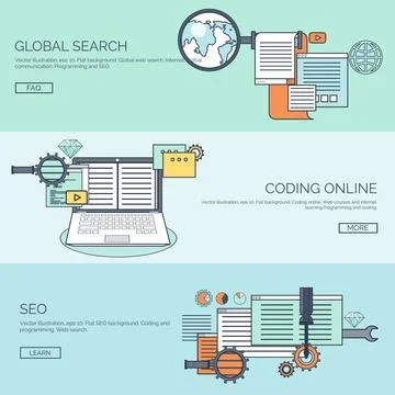 Vector illustration. Flat background. Coding programming SEO. Search engine Stockillustratie