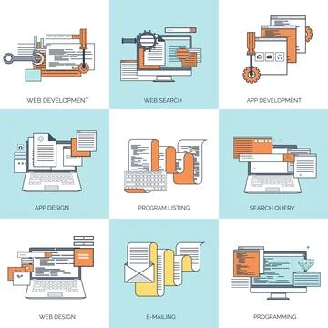 Vector illustration. Flat background. Coding programming SEO. Search engine Stockillustratie