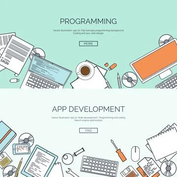 Vector illustration. Flat background. Coding programming SEO. Search engine Illustrazione stock