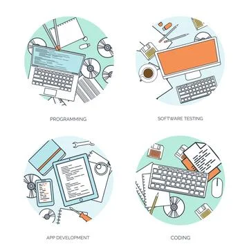 Vector illustration. Flat background. Coding programming SEO. Search engine Stockillustratie