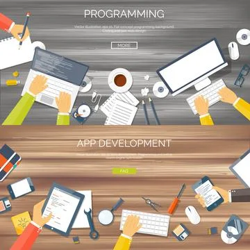 Vector illustration. Flat background. Coding programming SEO. Search engine Stock-Illustration