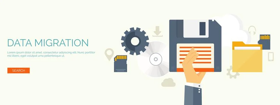 Vector illustration. Flat background. Computing cloud technology. Data migration Stock Illustration