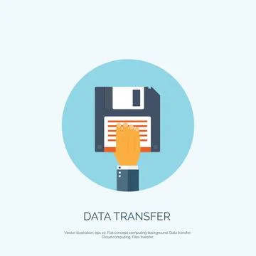 Vector illustration. Flat background with floppy disc. Data transfer Stock Illustration