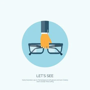 Vector illustration. Flat background with glasses. Lets see. Eye care イラスト素材