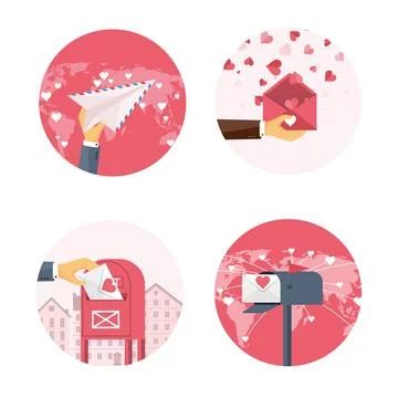 Vector illustration. Flat background with hand and paper plane, letter, envelope Illustrazione stock