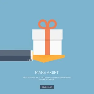 Vector illustration. Flat background with hand and gift box. Stock Illustration