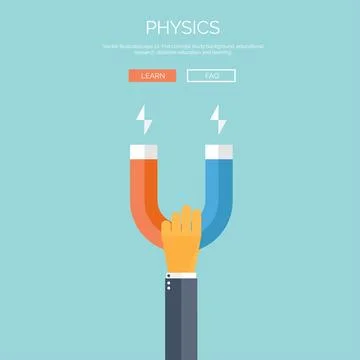 Vector illustration. Flat background with hand and magnet. Physics. Stock Illustration