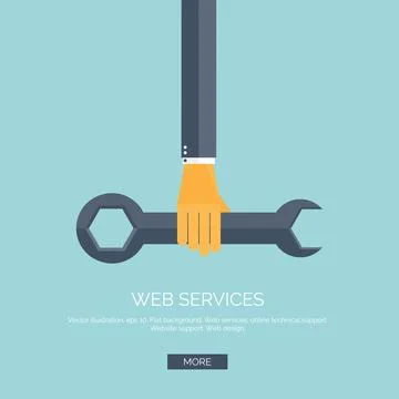 Vector illustration. Flat background with hand and wrench. Repair tools Stock Illustration