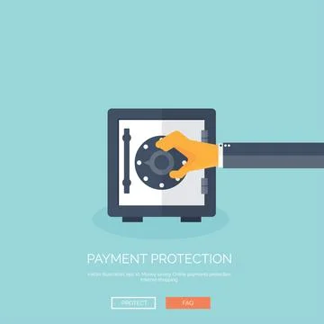 Vector illustration. Flat background with hand and bank deposit. Save money Ilustración de archivo