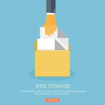 Vector illustration. Flat background with hand folder. Web data storage. Cloud Stock Illustration