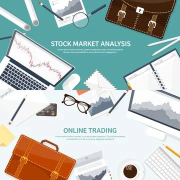 Vector illustration. Flat background. Market trade. Trading platform account 스톡 일러스트