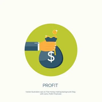 Vector illustration. Flat background with money bag. Money making. Bank deposit Illustrazione stock