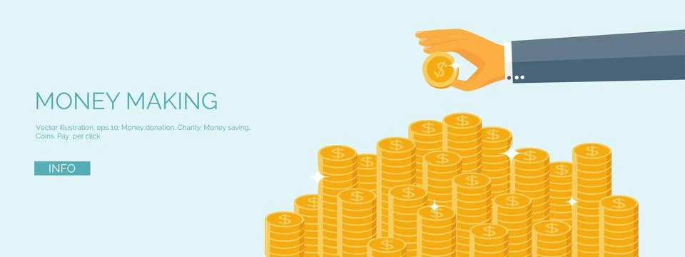 Vector illustration. Flat background with money bag. Money making. Bank deposit Stock Illustration