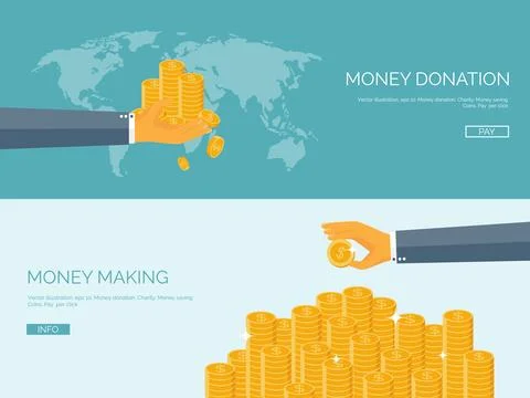 Vector illustration. Flat background with money bag. Money making. Bank deposit Stock Illustration
