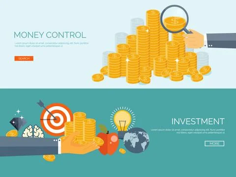 Vector illustration. Flat background with money bag. Money making. Bank deposit Stock Illustration