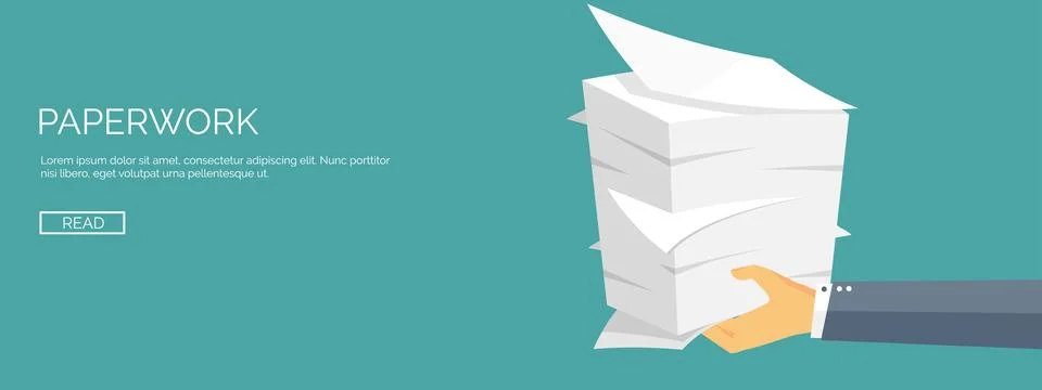 Vector illustration. Flat background with papers. paperwork and office routine Stock Illustration