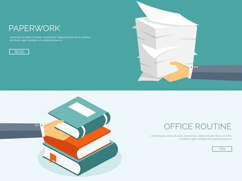 Vector illustration. Flat background with papers. paperwork and office routine Illustrazione stock