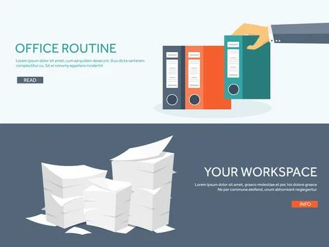 Vector illustration. Flat background Paperwork office routine documents 库存插图