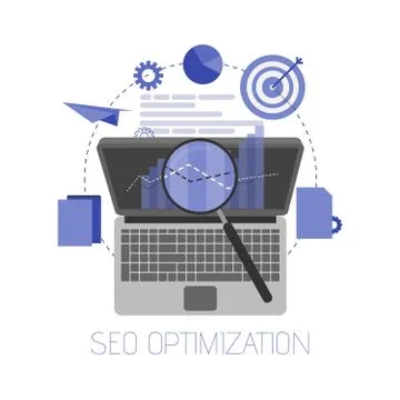 Vector illustration. Flat background. SEO. Search engine optimization. App .. Stock Illustration