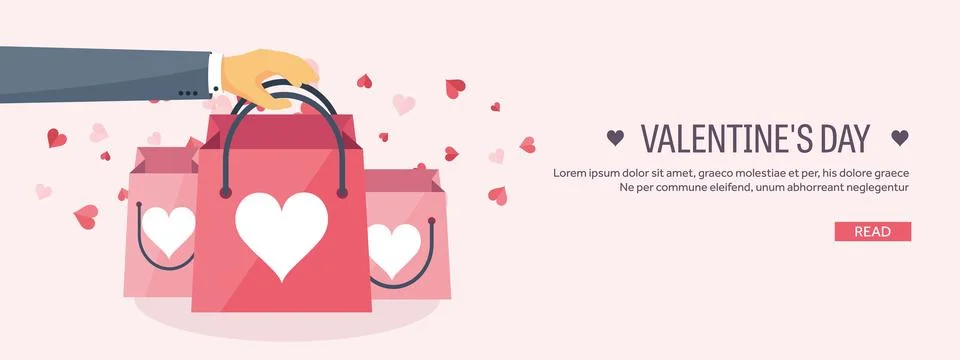 Vector illustration. Flat background with shopping bags. Love and hearts Illustration