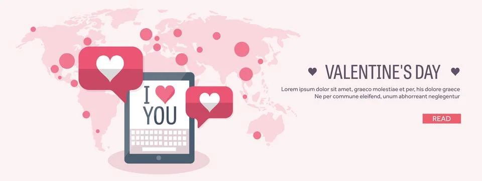 Vector illustration. Flat background with tablet and loudspeaker. Love and Stock Illustration