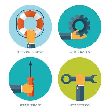 Vector illustration. Flat background. Technical support concept. Online help. Illustrazione stock