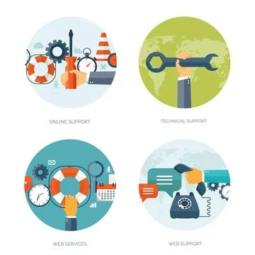 Vector illustration. Flat background. Technical support concept. Online help. Illustrazione stock