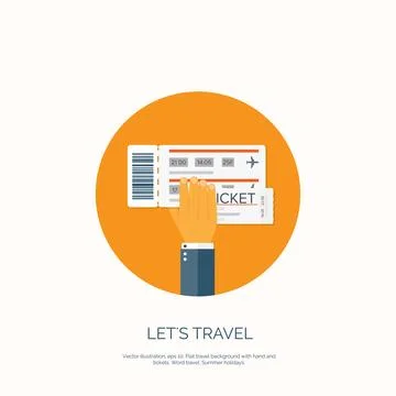 Vector illustration. Flat background with tickets. Travel by plane. Stock Illustration