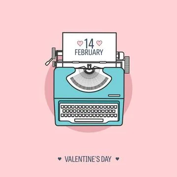 Vector illustration. Flat background with typewriter. Love and hearts Stock Illustration