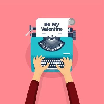 Vector illustration. Flat background with typewriter. Love and hearts Stock Illustration