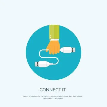 Vector illustration. Flat background with usb cable. Connection. Internet Stock Illustration