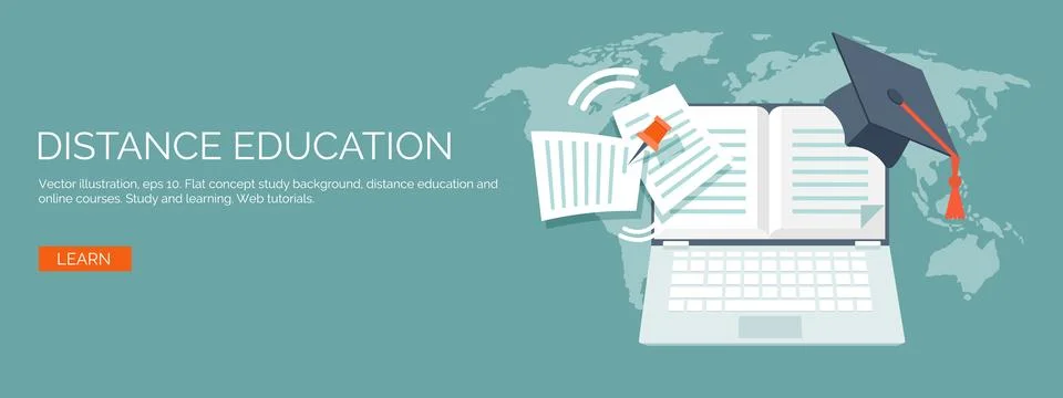 Vector illustration. Flat backgrounds set. Distance education,learning. Online Stock Illustration