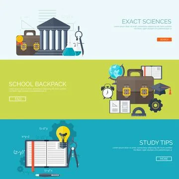 Vector illustration. Flat backgrounds set. Distance education,learning. Online Illustrazione stock