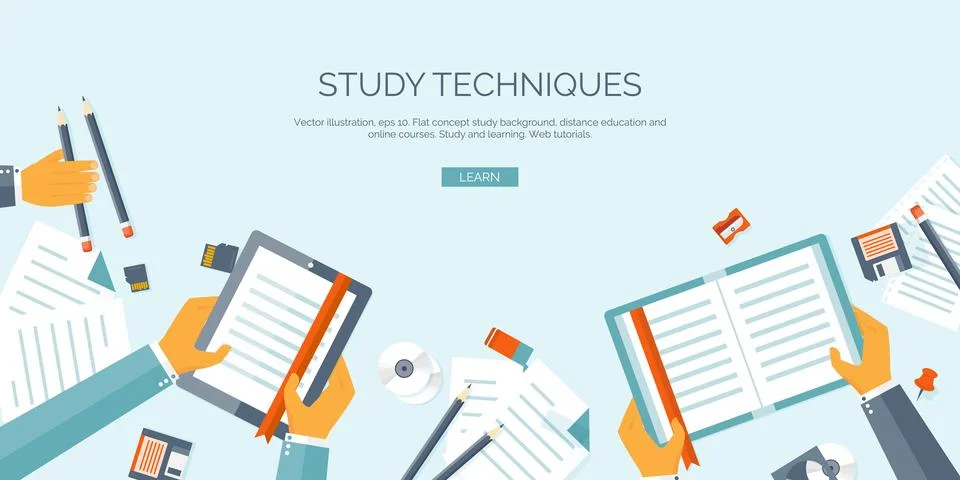 Vector illustration. Flat backgrounds set. Distance education,learning. Online 스톡 일러스트