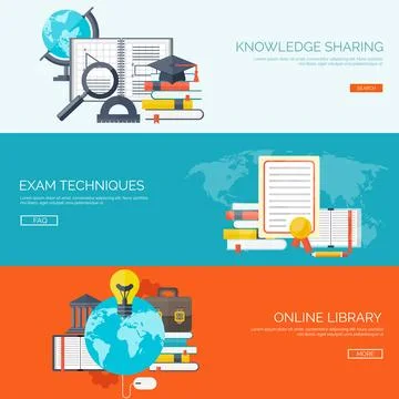 Vector illustration. Flat backgrounds set. Distance education,learning. Online Illustrazione stock