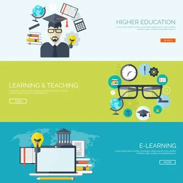 Vector illustration. Flat backgrounds set. Distance education,learning. Online Illustrazione stock