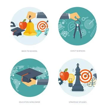 Vector illustration. Flat backgrounds set. Distance education,learning. Online Illustrazione stock