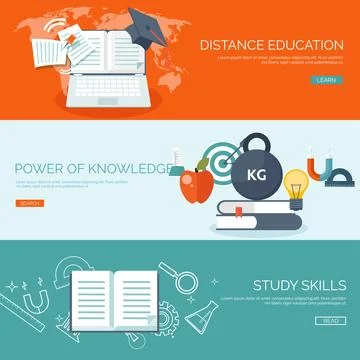 Vector illustration. Flat backgrounds set. Distance education,learning. Online Stock Illustration